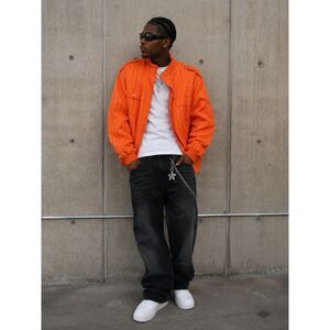 Basic Code Orange Contrast Stitch Zip Jacket Mens 2XL Y2K Streetwear Bomber